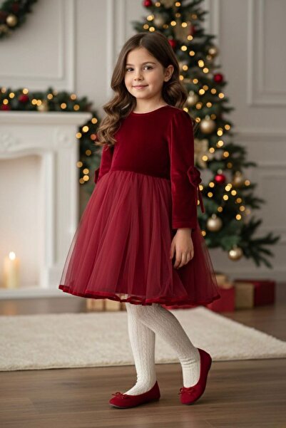 Minigimin Cicileri فستان بناتي من التول بتفاصيل فيونكة وأكمام مخملية من مينيج...