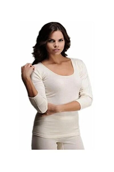 Hasyün Kadın Krem Yün Ribana Biyeli Uzun Kollu Atlet