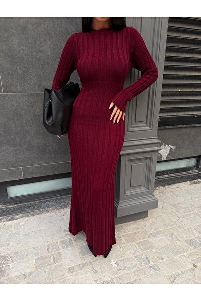 ZF BUTİK Kadın Fitilli Triko Uzun Elbise