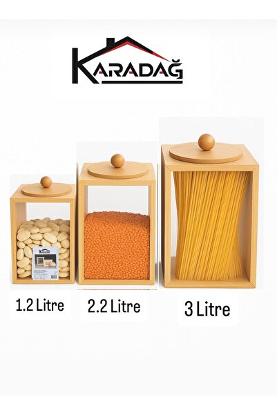 KARADAĞ HOME BAMBU VAKUM KAPAKLI PENCERELİ BAKLİYAT BAHARAT KAVANOZU 1,2LT-2,2LT-3LT
