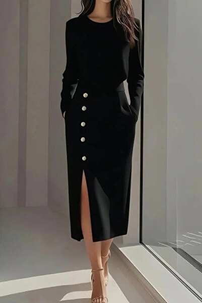 Kokosh moda Γυναικείο κομψό φόρεμα με λαιμόκοψη, πλαϊνό σκίσιμο και κουμπιά, ...