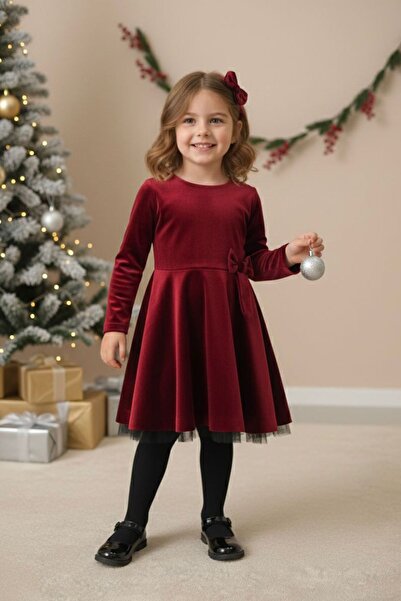 Minigimin Cicileri Rochie pentru fetiță cu detaliu din tul catifelat - roșu
