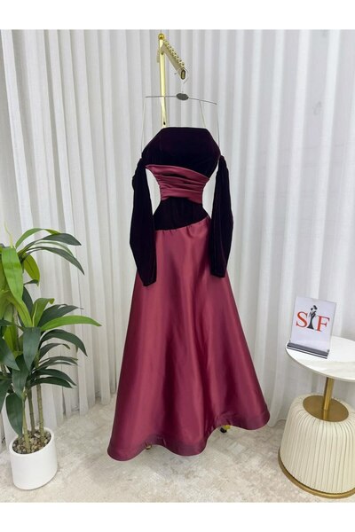 NIVIN Fashion فستان سهرة أنيق بتصميم بدون أكمام (أوف شولدر) مع أكمام طويلة من...