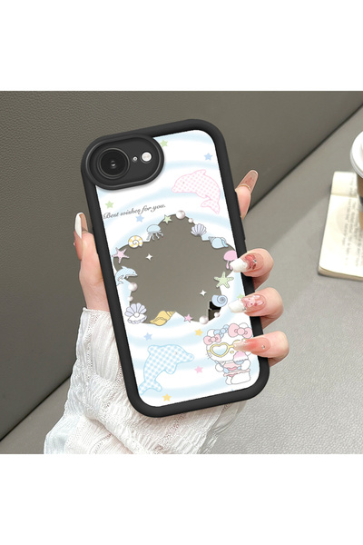 ucuc حافظة سيليكون سوداء مقاومة للسقوط متوافقة مع آيفون 16e مع وجه مرآة وأنما...