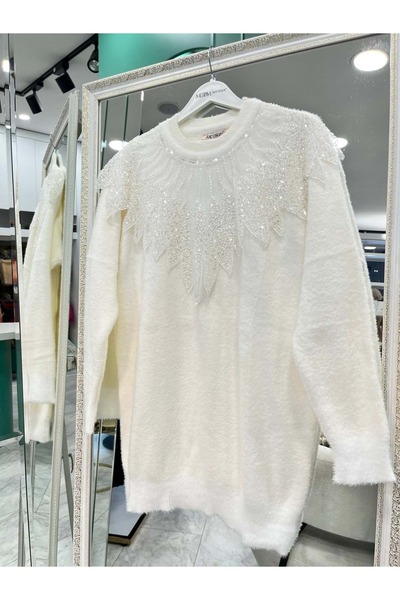 MRM MERAM BUTİK Hatun Angora Tunic (Size 38-44 Compatible) - Ecru - Standard