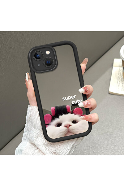 iPhone 13 Compatible Fall Resistant Black Silicone Case Mirror Face Bad Cat Patterns
