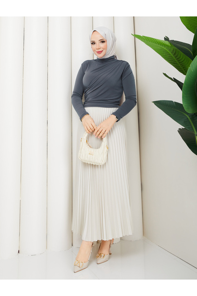 modapark.ist Women's Sandy Blouse and Skirt Set with Gathered Shoulders