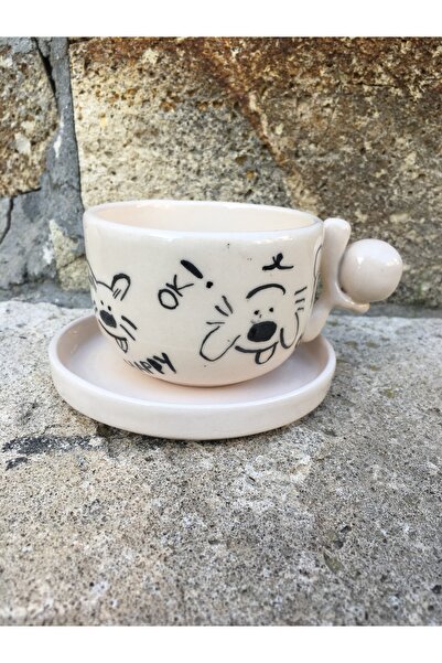 seramikanaz Handmade Ceramic Dog Pattern Coffee Cup and Saucer