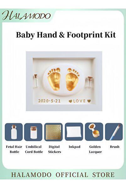HALAMODO مجموعة بصمات اليد والقدم للطفل، إطار صور تذكاري للطفل، أدوات صنع بصم...