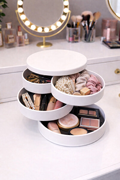 DrBambu Döner 4 Katlı Takı Organizeri - Takı Yüzük Kutusu Organizer Kolye Düz...