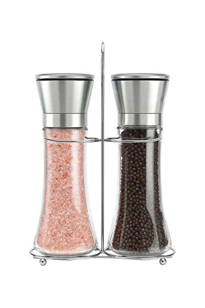 Generic مطحنة ملح وفلفل يدوية من قطعتين، شفافة/فضية