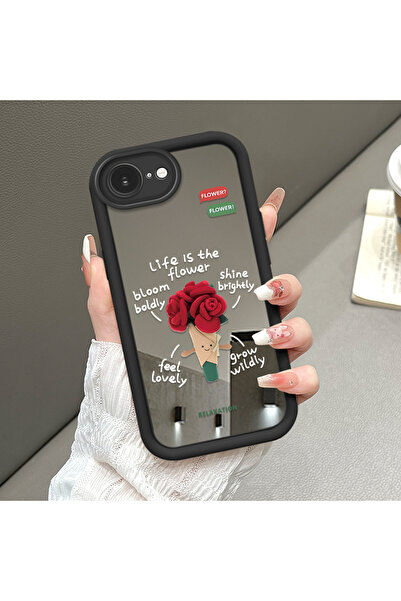 ucuc حافظة سيليكون سوداء مقاومة للسقوط متوافقة مع آيفون 16e مع أنماط زهور وسط...