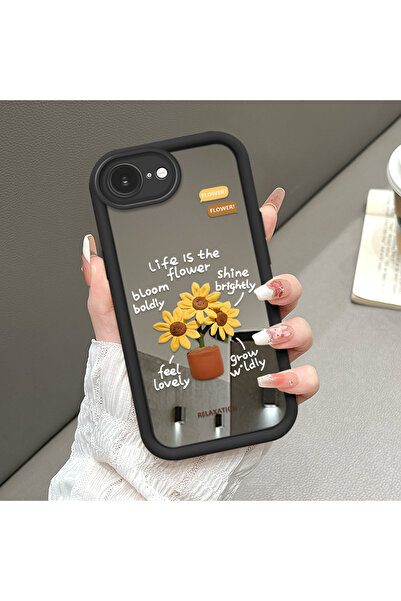 ucuc حافظة سيليكون سوداء مقاومة للسقوط متوافقة مع آيفون 16e مع أنماط زهور وسط...