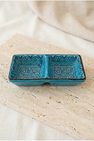 Zera Dizayn El Yapımı Seramik 2 Bölmeli Sunumluk – Hediyelik - Çerezlik - Sosluk