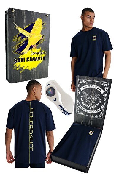 Fenerbahçe Men's Tribun Oversize Fit Karyoka Stitched T-Shirt Uv + Bracelet Wooden Box