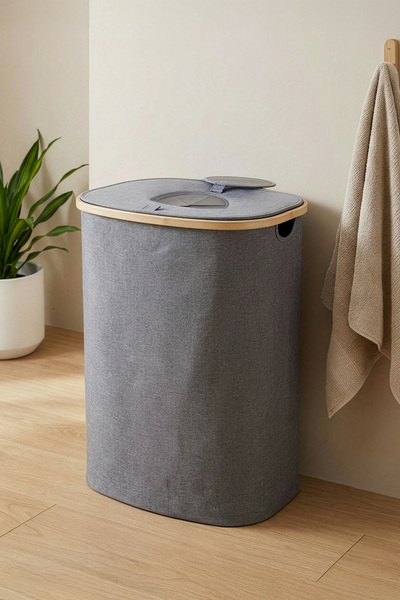 Digithome Bambu Kirli Çamaşır Sepeti Kapaklı Banyo Düzenleyici Sepet 37X23,5 cm