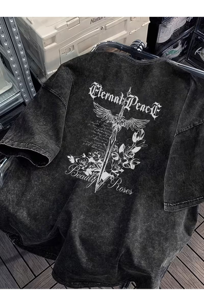 Touz Moda Beauty of Roses Washable Vintage Unisex Oversized T-Shirt