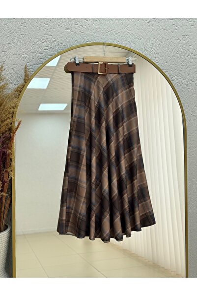 MİHRA STORE Filisia Patterned Flared Skirt-Gs6448 Milky Brown