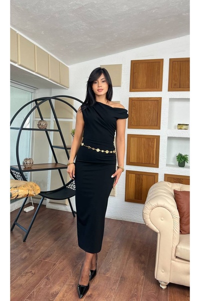 MY GRS One Shoulder Chain Belt Dress