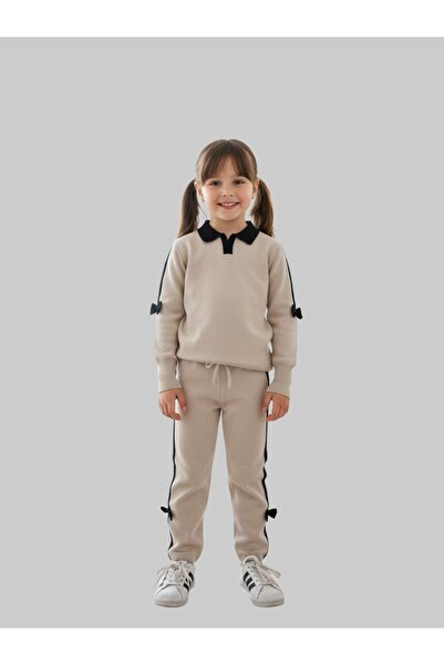 CREATED 4 YOU طقم بناتي شتوي أنيق يتكون من سترة بيج وسروال مريح