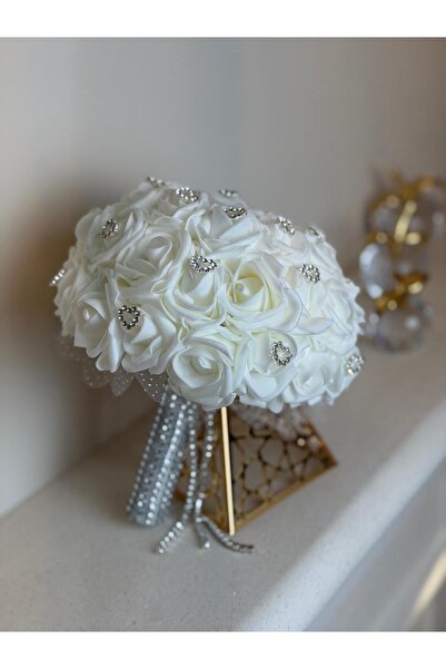 GÜRLEK TEKSTİL Yeni Sezon Lateks Kalpli Taşlı Gelin Çiçeği Ve Damat Yaka Çiçeği