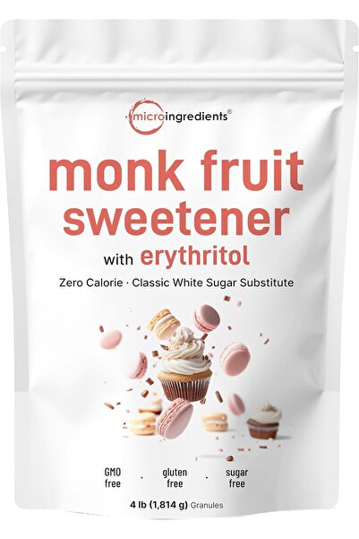 Micro ingredients Monk Fruit Sweetener with Erythritol Granules, 4 Pounds, No...