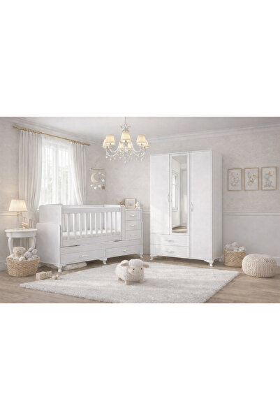 Bygolden Pure Bebek odası 3 Kapılı Gardrop ve Büyüyen beşik