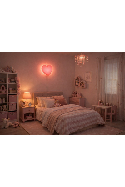 ŞIK VE MUTLU Dekoratif Pembe Kalp Ledli Kablolu Duvar Gece Lambası