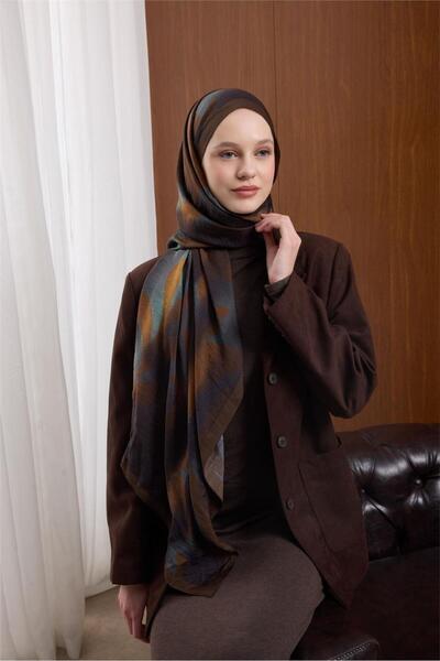 Silk Home شال فيسكوز مايدا بنمط موجي بلون بني داكن 190×70