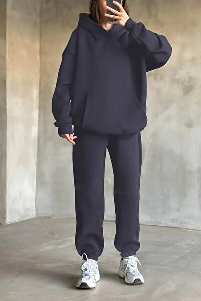 BARLİZ Γυναικείο Σετ Φόρμας Basic Oversize Άνετης Εφαρμογής με 3 Κλωστές και ...