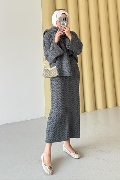 Rimel Moda Hair Braided Scarf Set Anthracite