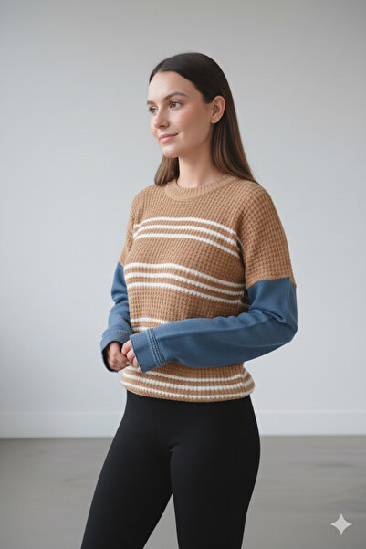 OSY Boutique Pulover cu dungi pentru femei, cu design denim