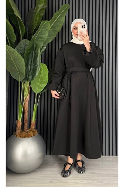 AFA COLLECTION Women's Scuba Dress Lace-Up Detailed Design Long Dress