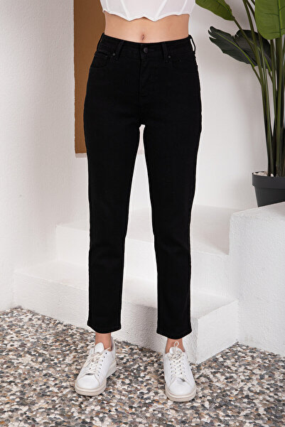 JAXEN NS-44042 Zero Jeans Pantaloni negri pentru femei talie înaltă Comfort m...