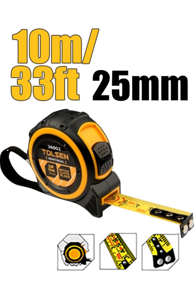 TOLSEN TOLSEN Measuring Tape, Meters and Inches, Magnetic Tape, 10 m (33 ft) x 25 mm