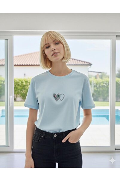 BW Bravely Wear تي شيرت ثنائي القلب باس مطبوع دين الأساسي