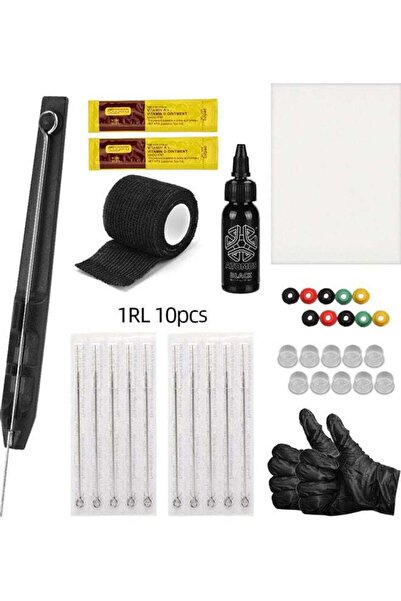 BSMBIOO Hand Poke and Stick Tattoo Kit DIY Tattoo Supply Ink Gloves Ink Box Tattoo Needles Set Practice Skin
