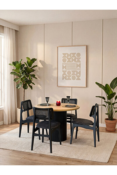 A2 Decor ELORA 90x90 ÇİZİLMEZ YUVARLAK SABİT MASA TAKIMI- 4 SANDALYELİ