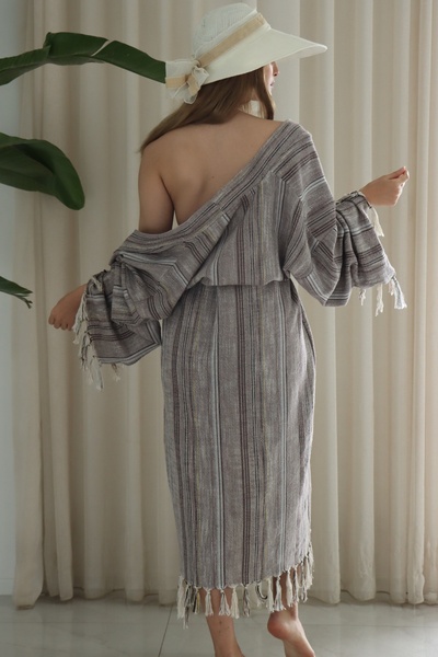 CAKKATEX Organic Cotton Woven Design Long Kimono |   Beach Wear