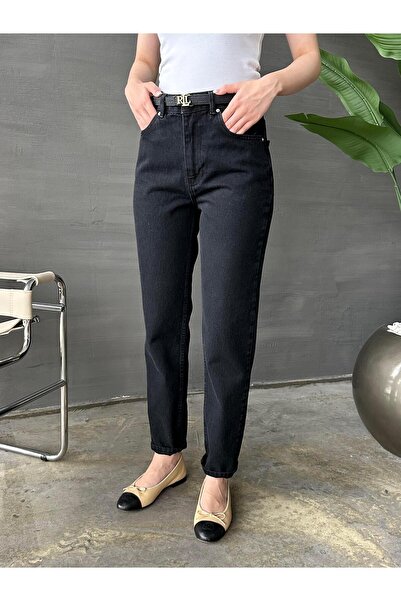 JAXEN NS-69896 Γυναικεία Premium Mom Jean Μαύρο χωρίς λύκρα