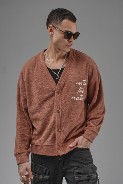 Butik Trend Biz Embroidered Buttoned Oversized Men's Cardigan
