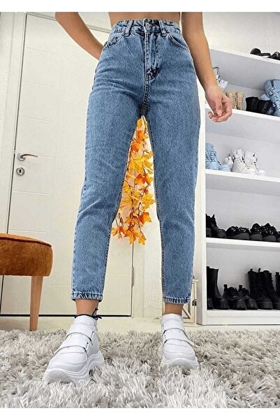 JAXEN NS-51998 Жіночі сині джинси Mom Jeans з еластаном, високою талією та еф...