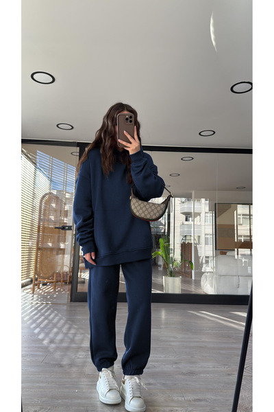 OKULCUBABA طقم رياضي نسائي عالي الخصر مكون من مبطن بالصوف خيوط من شا مبطن بالصوف