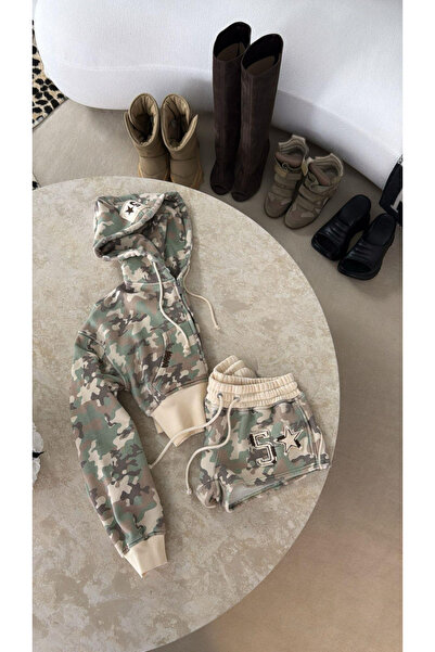 Touz Moda طقم شورت فضفاض بنمط التمويه (3 خيوط)