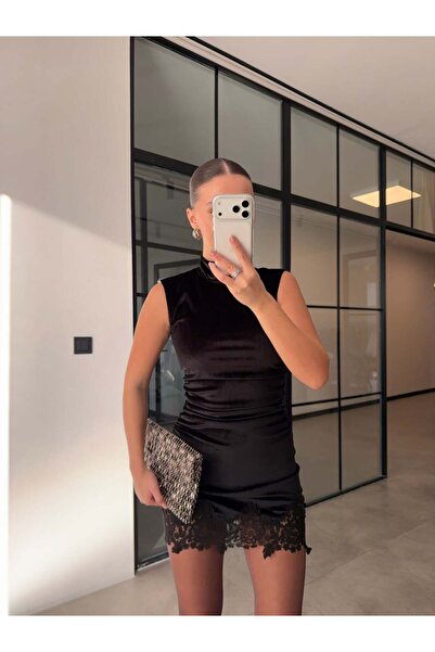 BB Bensu Buyruk DANTEL DETAYLI KADİFE ELBİSE
