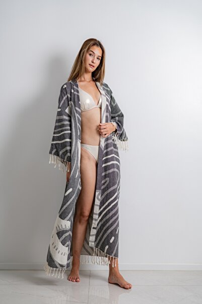 CAKKATEX Organic Cotton Woven Design Long Kimono |   Beach Wear