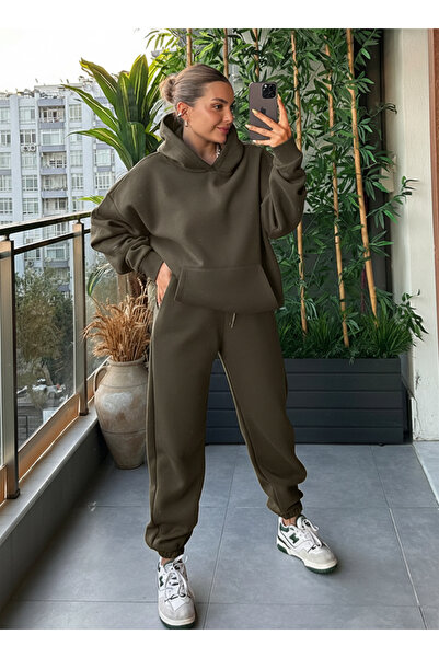 OKULCUBABA Women's 3-Ply Cotton High Waist Jogger Tracksuit Set