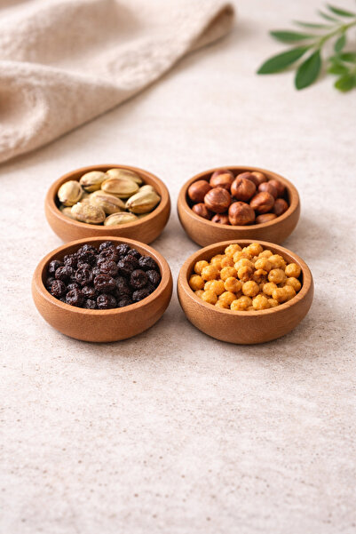 seymenbıçakçılık Set of 4 Bamboo Snack Bowls 9X9 cm – 4 cm Height – Natural Wood Serving Bowl