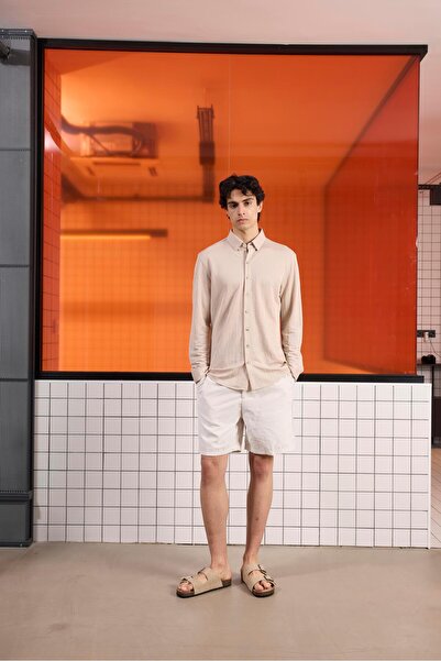 GMG FIRENZE Ανδρικό πουκάμισο Gmg Firenze με εφαρμοστό κουμπιά με μπεζ μελανζ...