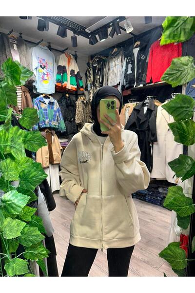 huhu Oversized Unisex Hoodie Zipper Fleece-Lined Printed Sweatshirt